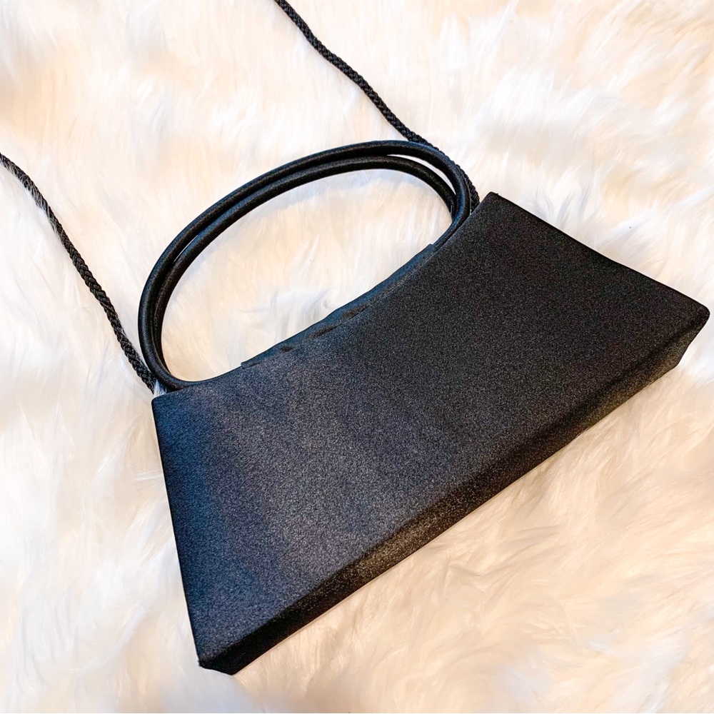 Vintage Black Satin Structured Crossbody Handbag